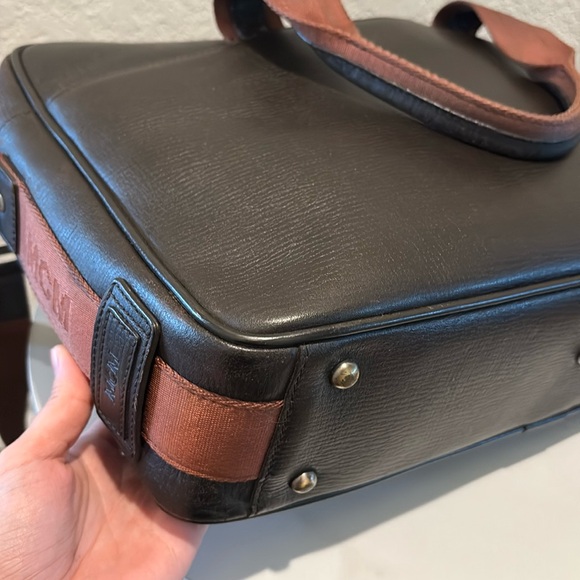 MCM Black Leather Briefcase-Style Backpack with Brown Handles - Picture 13 of 16